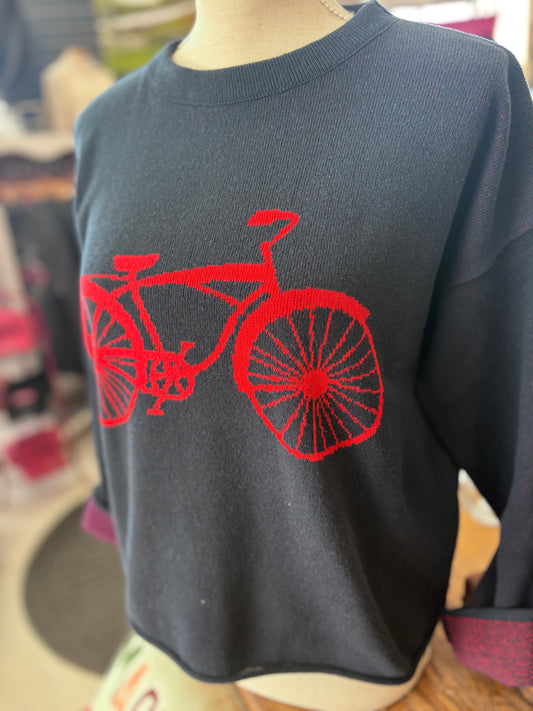 Boxy Navy Sweater with Red Bike