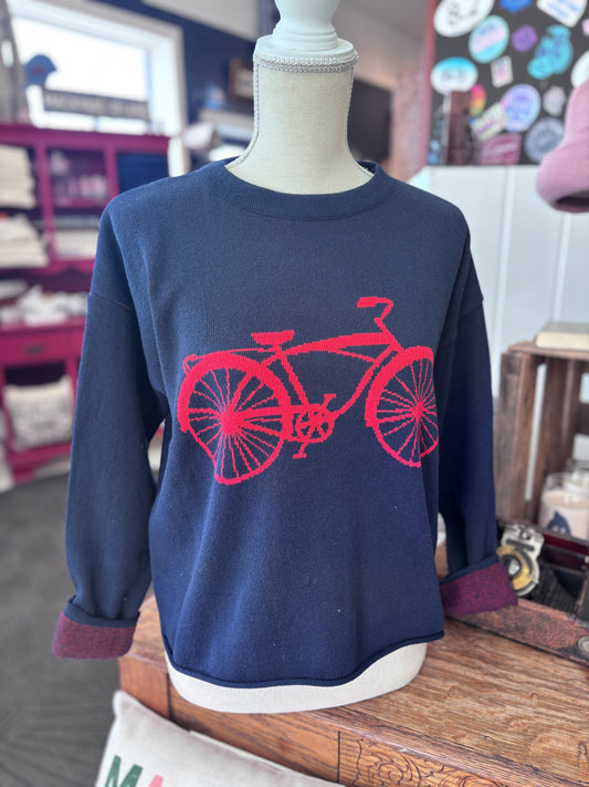 Boxy Navy Sweater with Red Bike